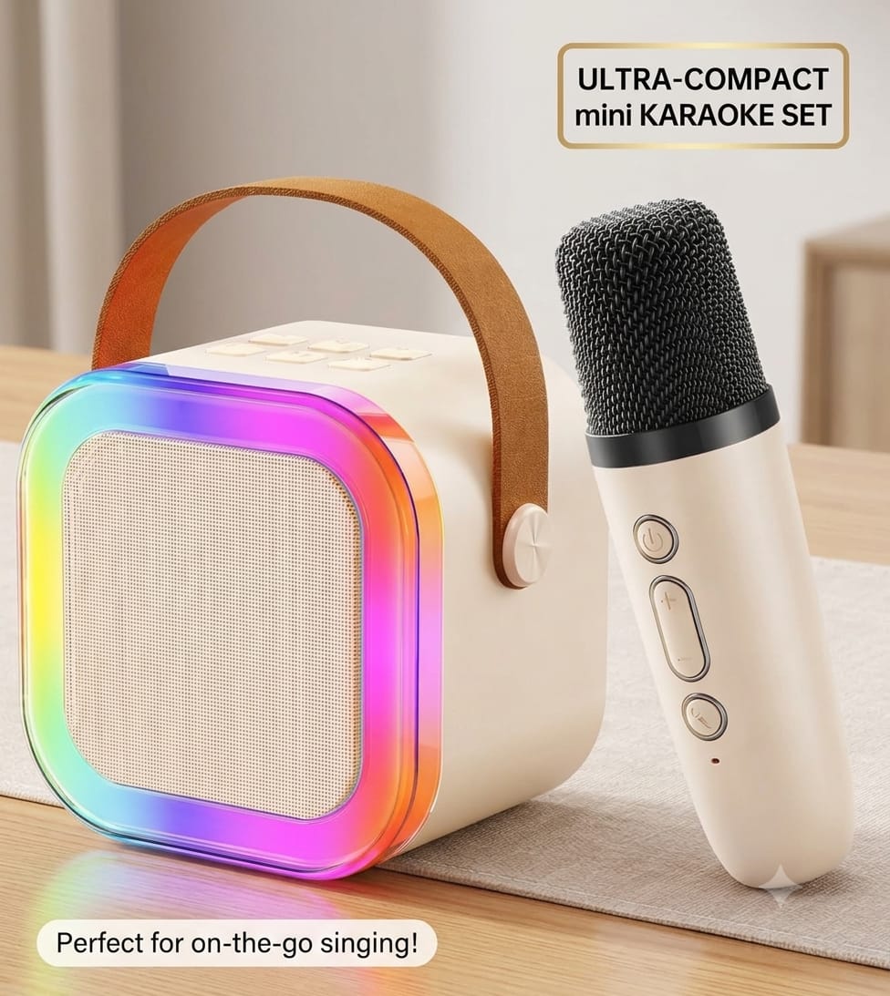 Rechargeable Karaoke Speaker with Wireless Mic & LED Lights