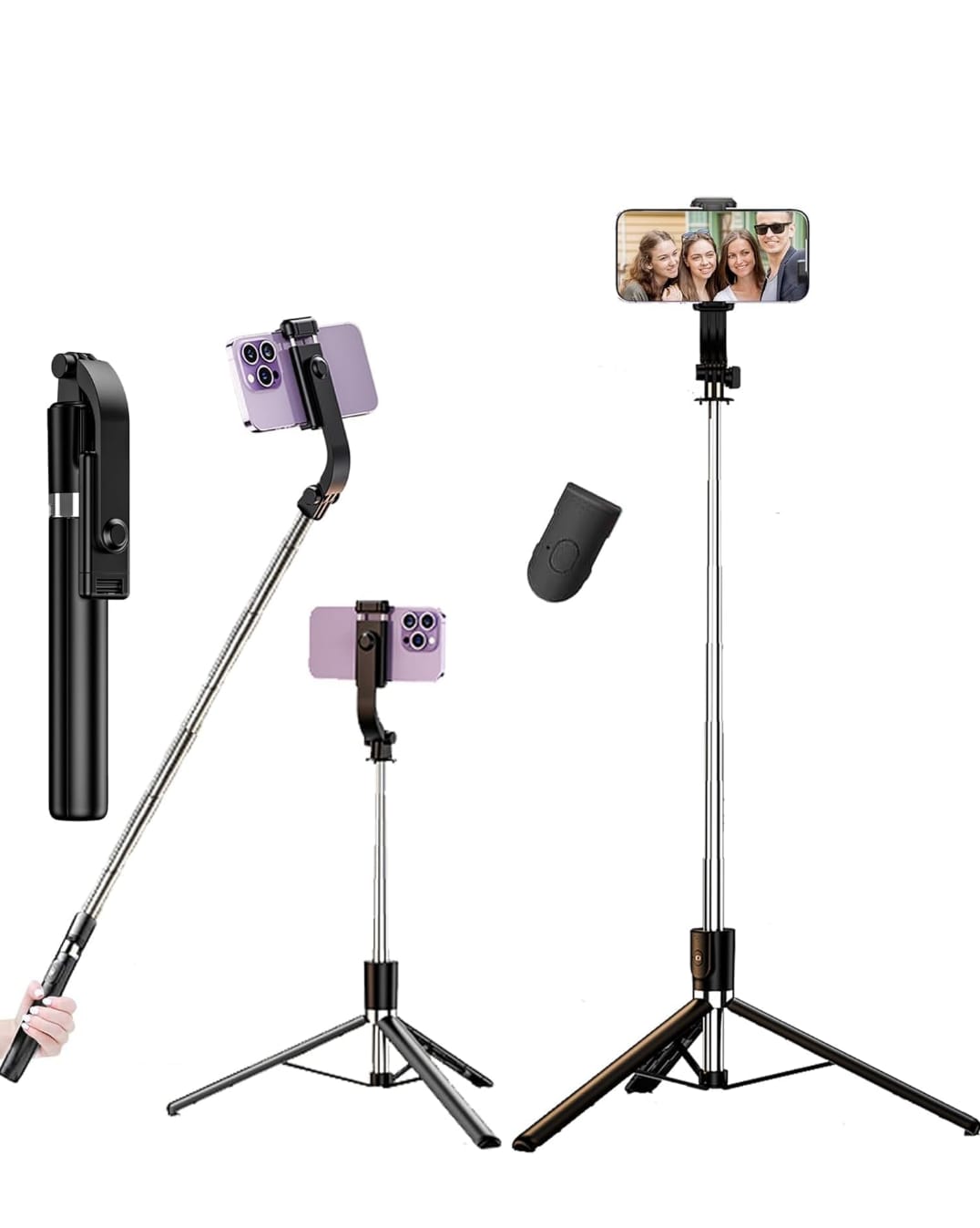 Extendable Selfie Stick Tripod with Bluetooth Remote | 3-in-1 Portable Phone Stand | 360° Rotating Holder | Compatible with Android & iPhone