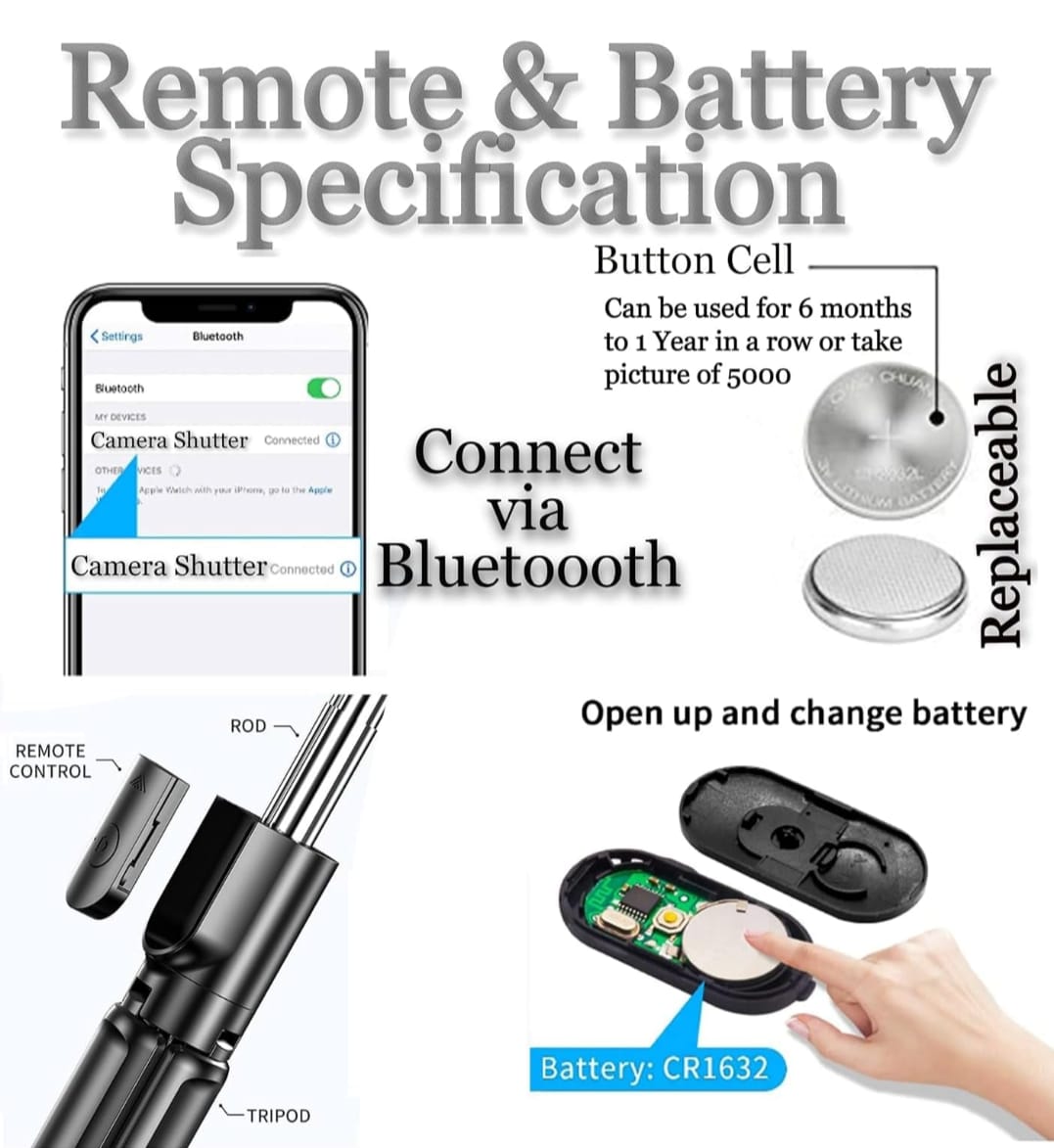 Extendable Selfie Stick Tripod with Bluetooth Remote | 3-in-1 Portable Phone Stand | 360° Rotating Holder | Compatible with Android & iPhone