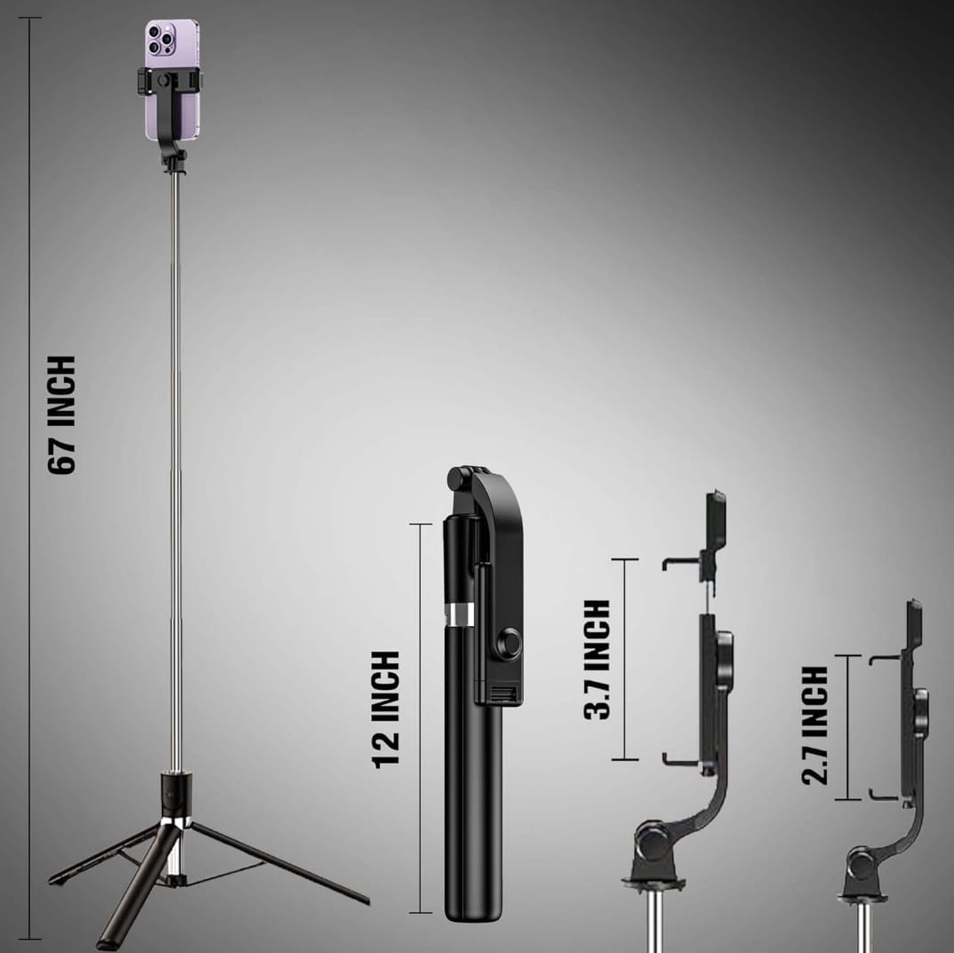 Extendable Selfie Stick Tripod with Bluetooth Remote | 3-in-1 Portable Phone Stand | 360° Rotating Holder | Compatible with Android & iPhone