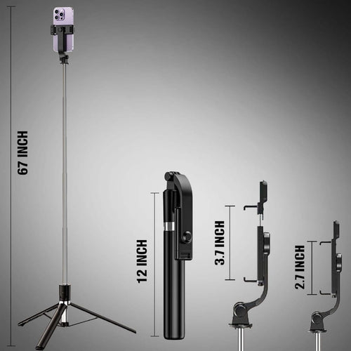Extendable Selfie Stick Tripod with Bluetooth Remote | 3-in-1 Portable Phone Stand | 360° Rotating Holder | Compatible with Android & iPhone