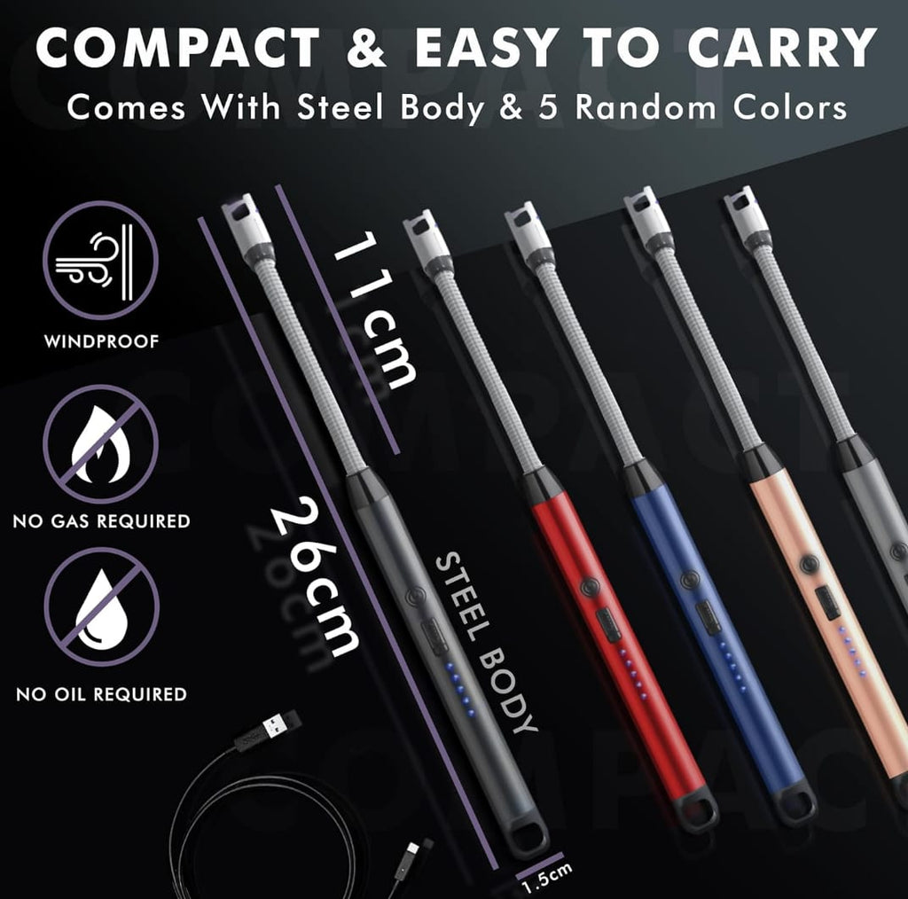 Type-C Rechargeable Flexible Arc Lighter – 360° Rotatable Neck & Safety Lock