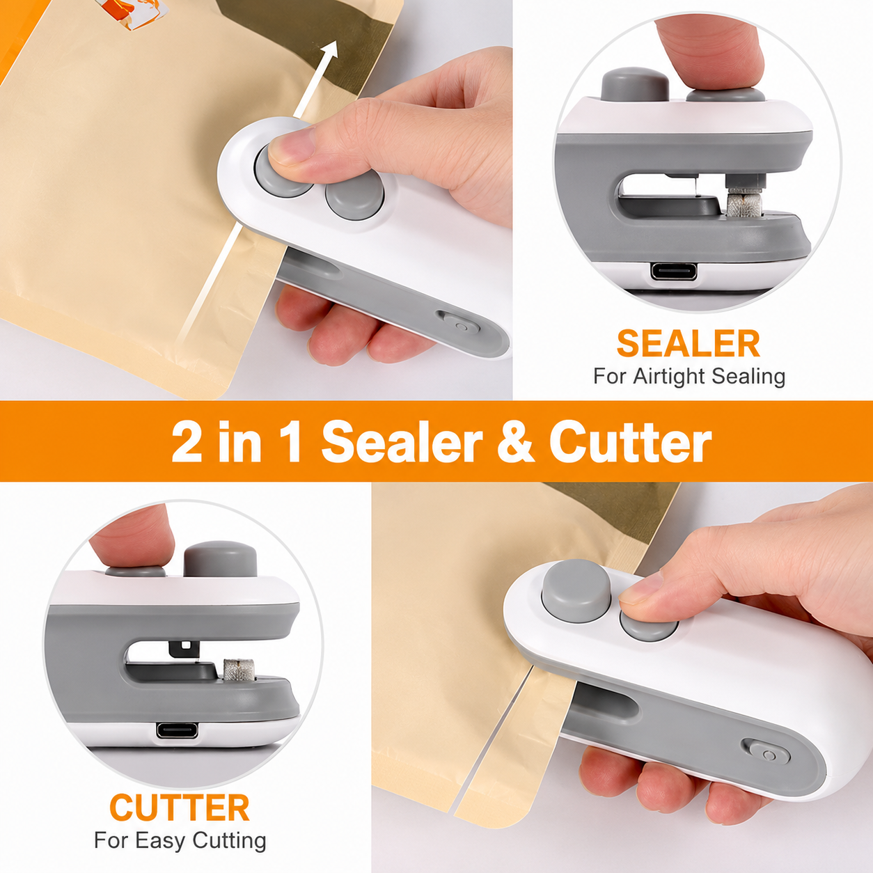 Portable Sealing Machine |2 In 1 Heat Sealer & Cutter| USB Rechargeable (Type C)