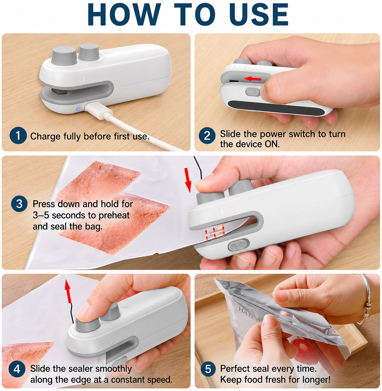 Portable Sealing Machine |2 In 1 Heat Sealer & Cutter| USB Rechargeable (Type C)